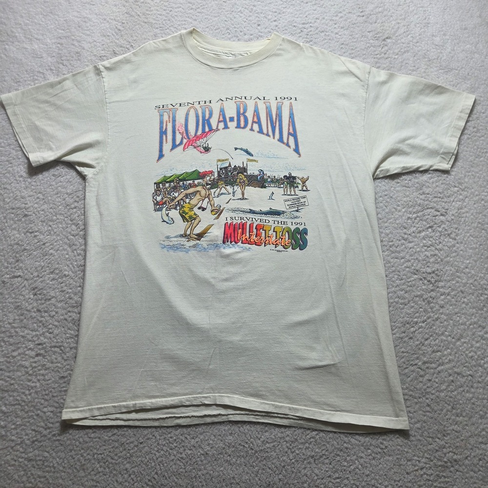 Vintage 1991 T-Shirt Size XXL Flora-Bama Mullet Toss Hanes Beefy-T Double-Sided